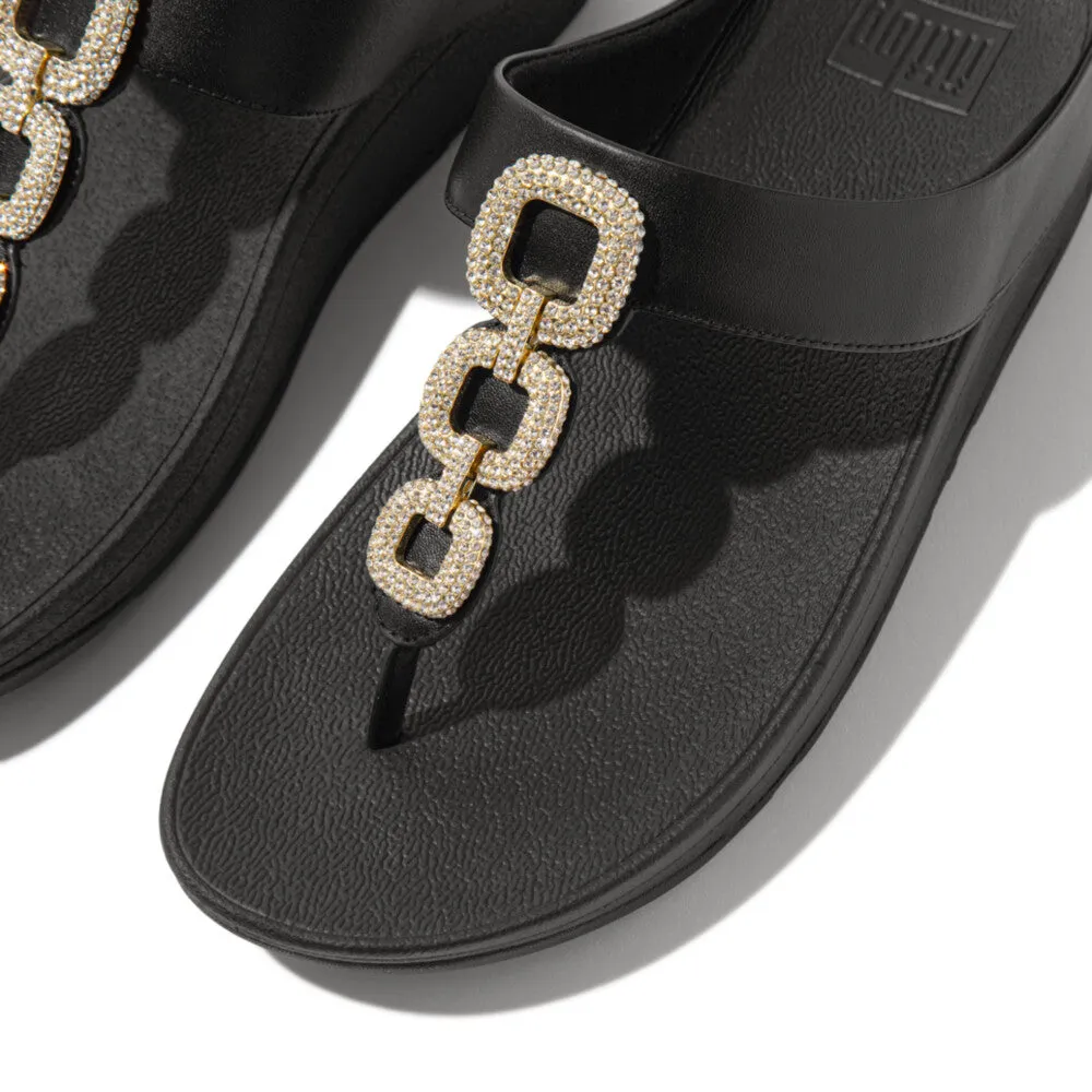 FITFLOP FINO CRYSTAL-CHAIN LEATHER TOE-POST SANDALS