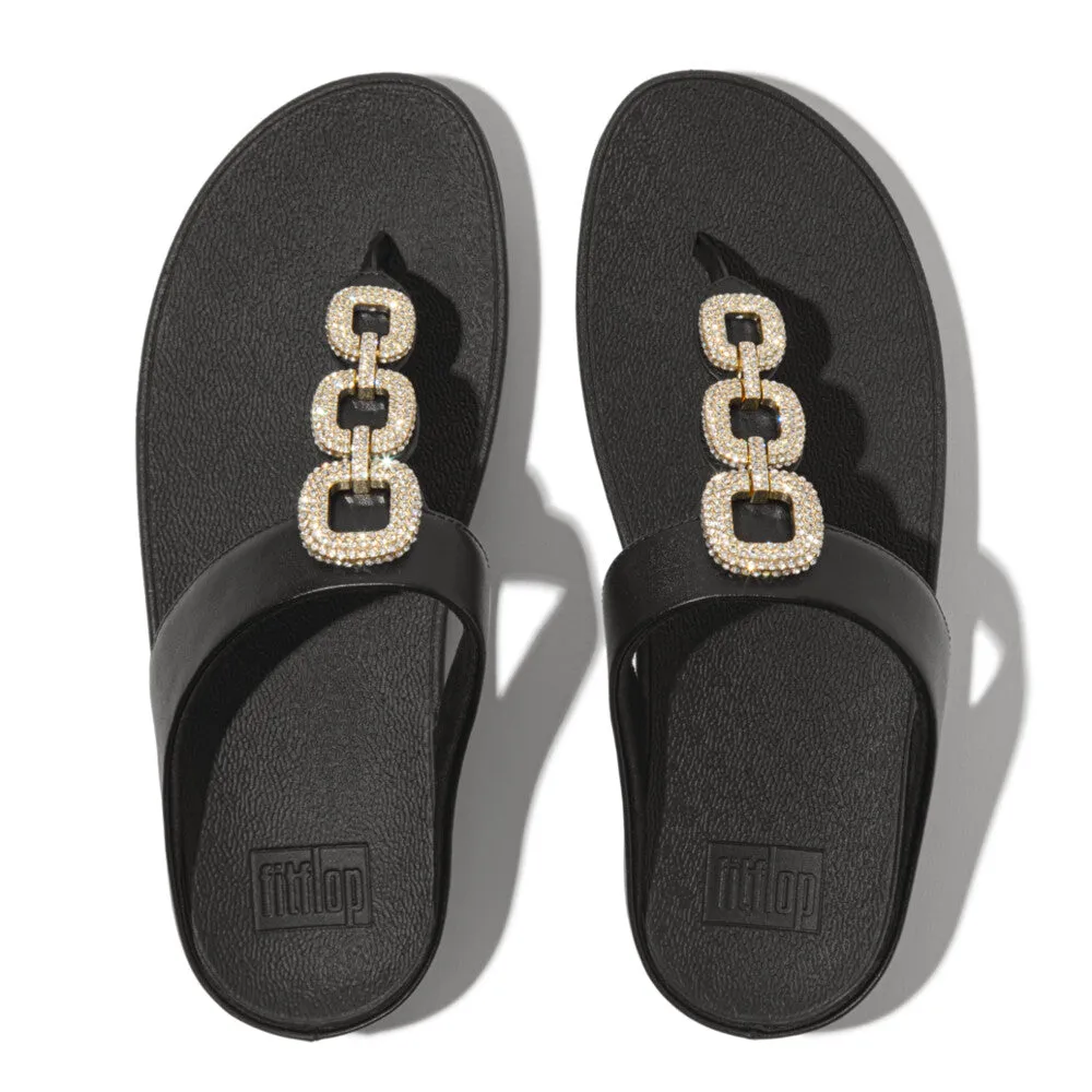 FITFLOP FINO CRYSTAL-CHAIN LEATHER TOE-POST SANDALS