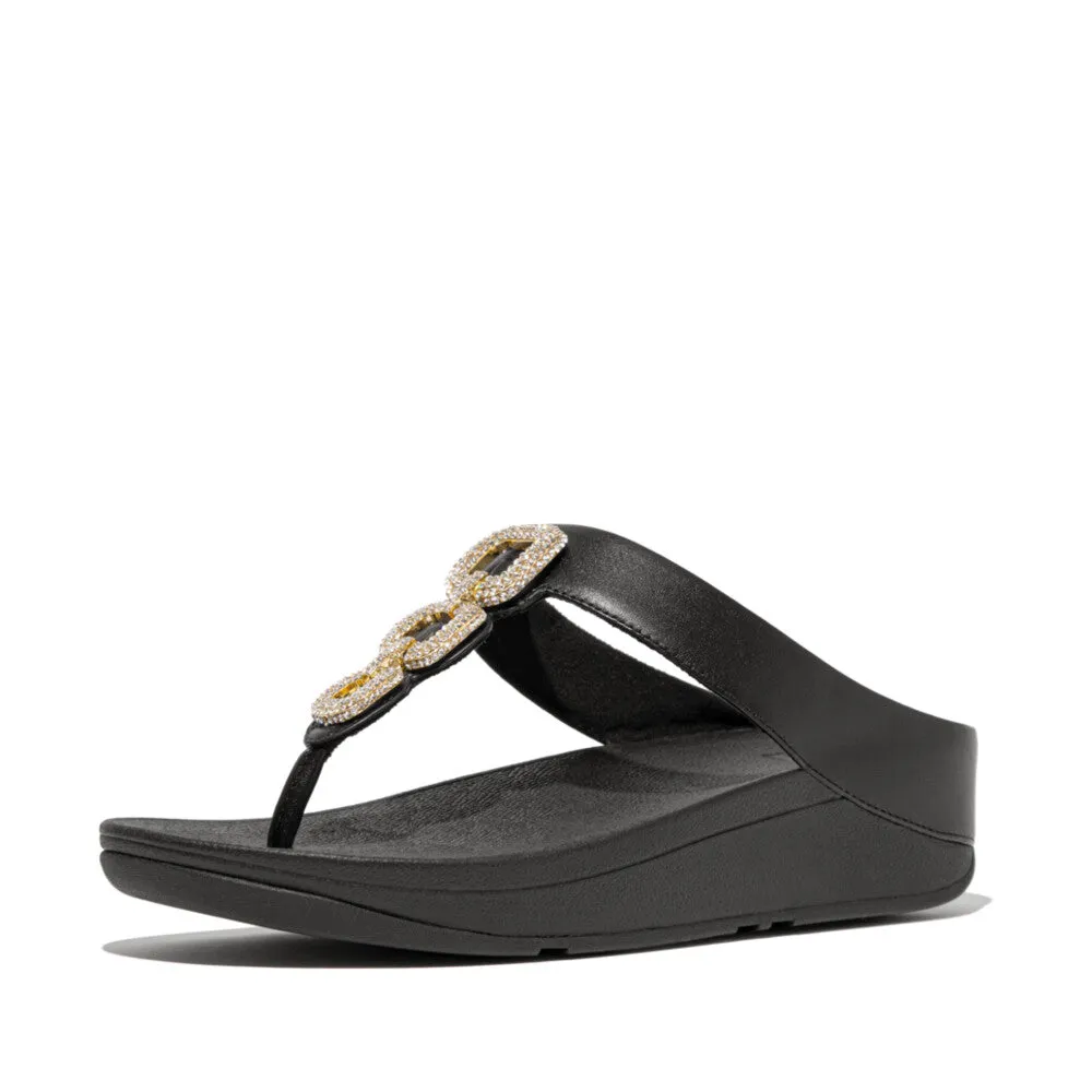 FITFLOP FINO CRYSTAL-CHAIN LEATHER TOE-POST SANDALS