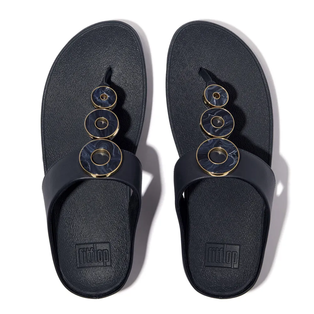 FITFLOP FINO RESIN-HOOP LEATHER TOE-POST SANDALS