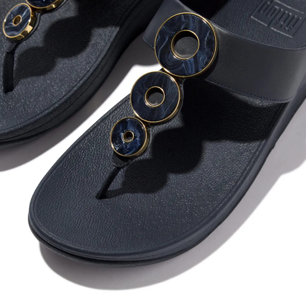 FITFLOP FINO RESIN-HOOP LEATHER TOE-POST SANDALS