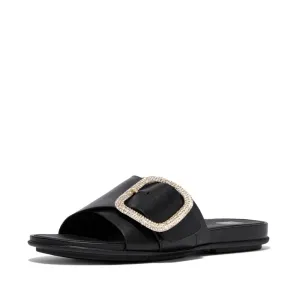 FITFLOP GRACIE CRYSTAL MAXI-BUCKLE LEATHER SLIDES