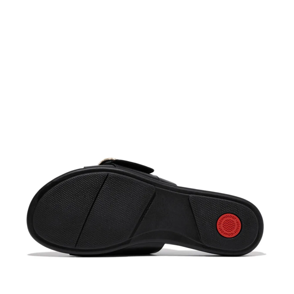 FITFLOP GRACIE CRYSTAL MAXI-BUCKLE LEATHER SLIDES