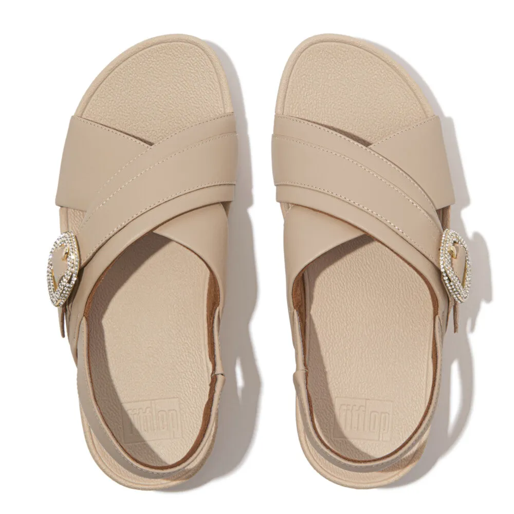 FITFLOP LULU CRYSTAL-BUCKLE LEATHER BACK-STRAP SANDALS