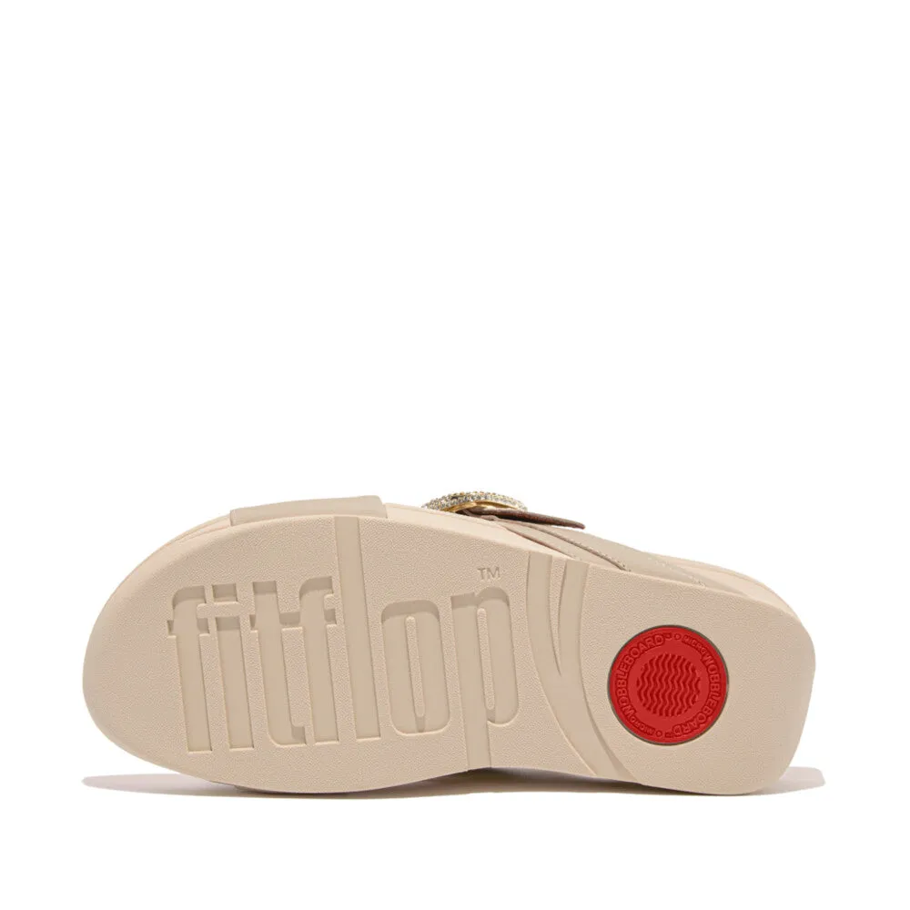 FITFLOP LULU CRYSTAL-BUCKLE LEATHER BACK-STRAP SANDALS