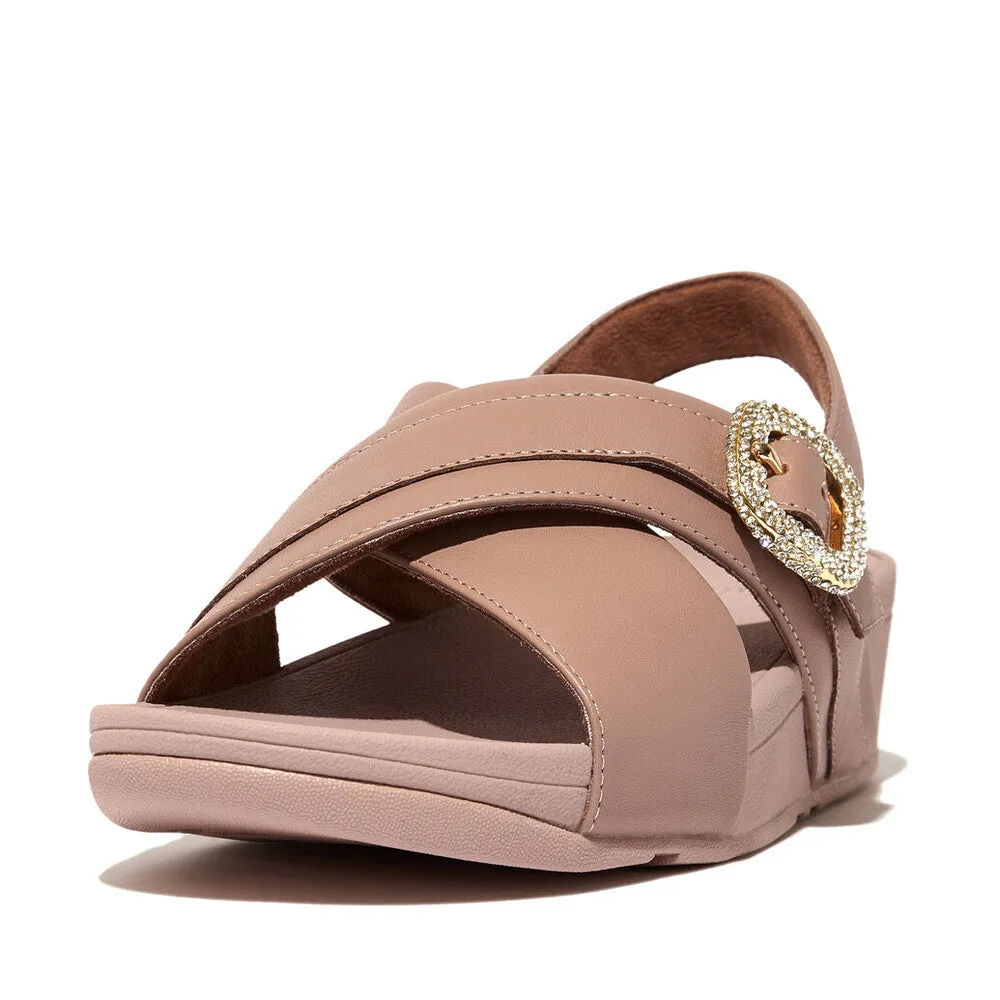 FITFLOP LULU CRYSTAL-BUCKLE LEATHER BACK-STRAP SANDALS