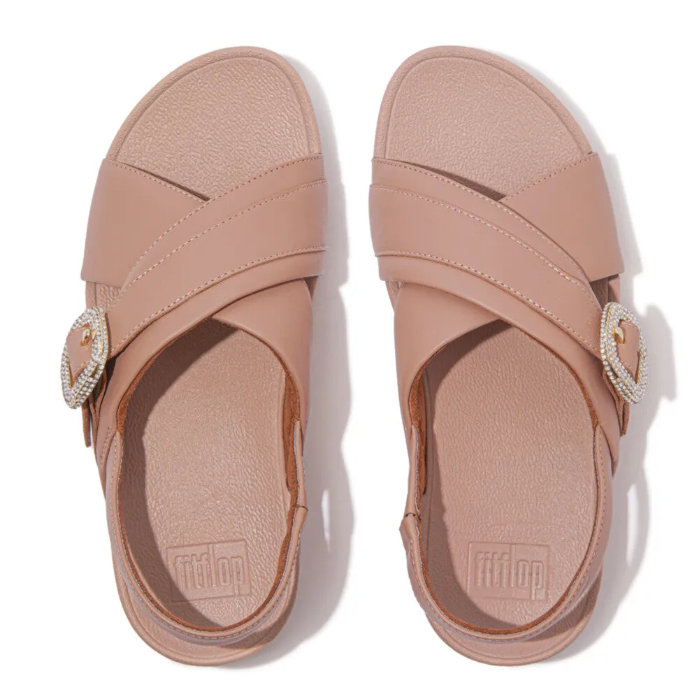 FITFLOP LULU CRYSTAL-BUCKLE LEATHER BACK-STRAP SANDALS
