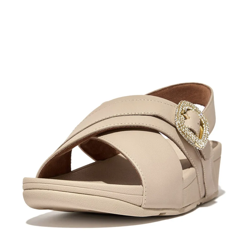 FITFLOP LULU CRYSTAL-BUCKLE LEATHER BACK-STRAP SANDALS