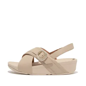 FITFLOP LULU CRYSTAL-BUCKLE LEATHER BACK-STRAP SANDALS