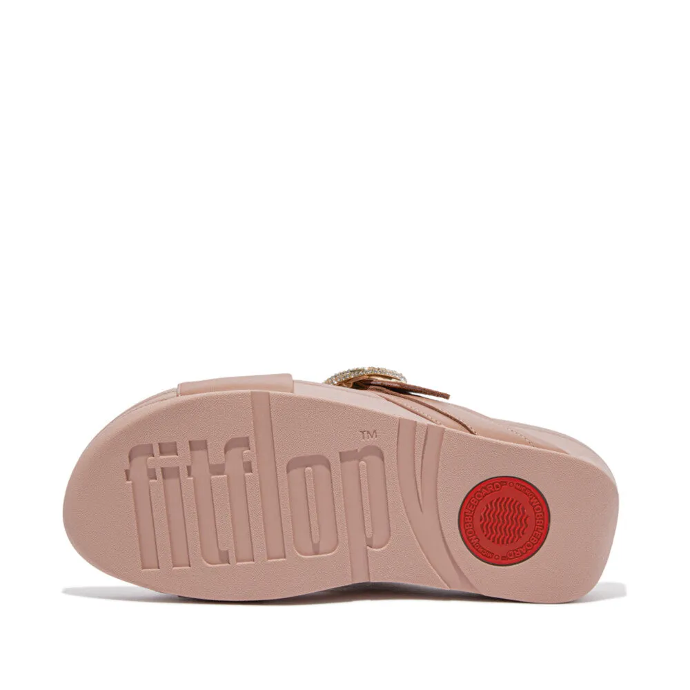FITFLOP LULU CRYSTAL-BUCKLE LEATHER BACK-STRAP SANDALS