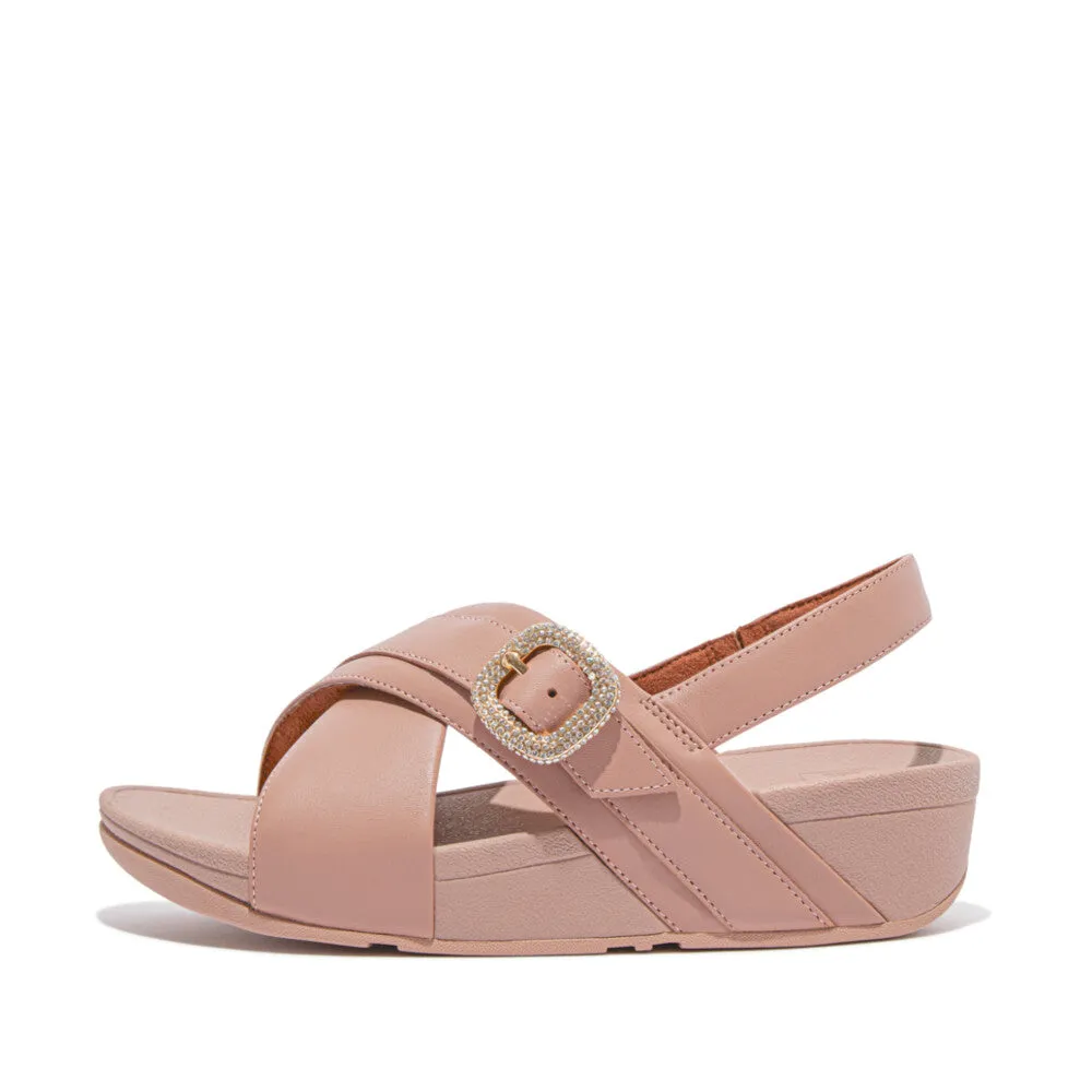 FITFLOP LULU CRYSTAL-BUCKLE LEATHER BACK-STRAP SANDALS