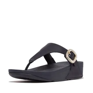 FITFLOP LULU CRYSTAL-BUCKLE LEATHER TOE-POST SANDALS