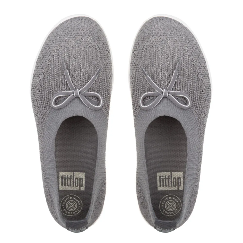 FITFLOP UBERKNIT BALLERINA WITH BOW - METALLIC WEAVE