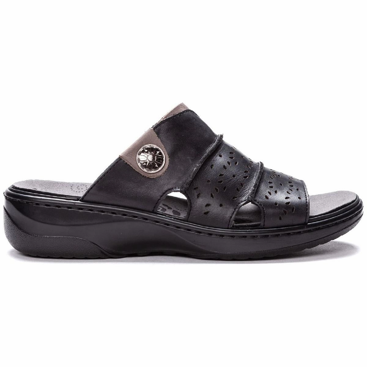 Gertie Womens Leather Open Toe Slide Sandals