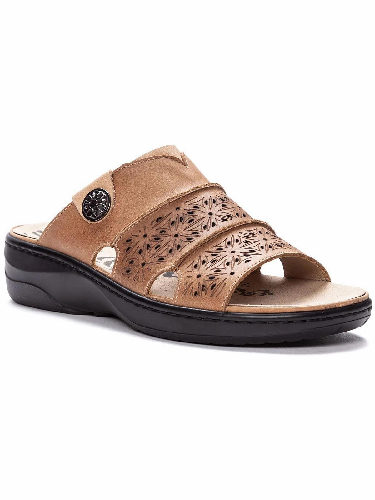Gertie Womens Leather Open Toe Slide Sandals