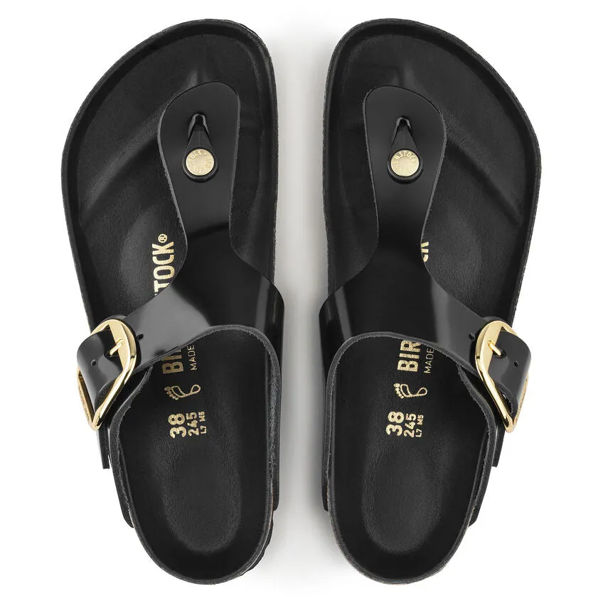 Gizeh Big Buckle - High Shine Black Leather||Gizeh grosses boucles - Cuir noir trs brillant