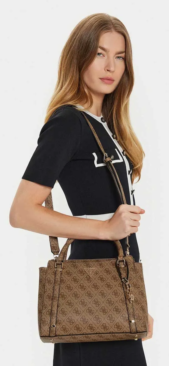 Guess Eco Erica Logo Peony Satchel Bag In Lattee For Women