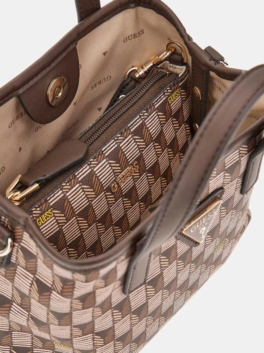Guess G Wave Geometric Mini Tote In Brown For Women