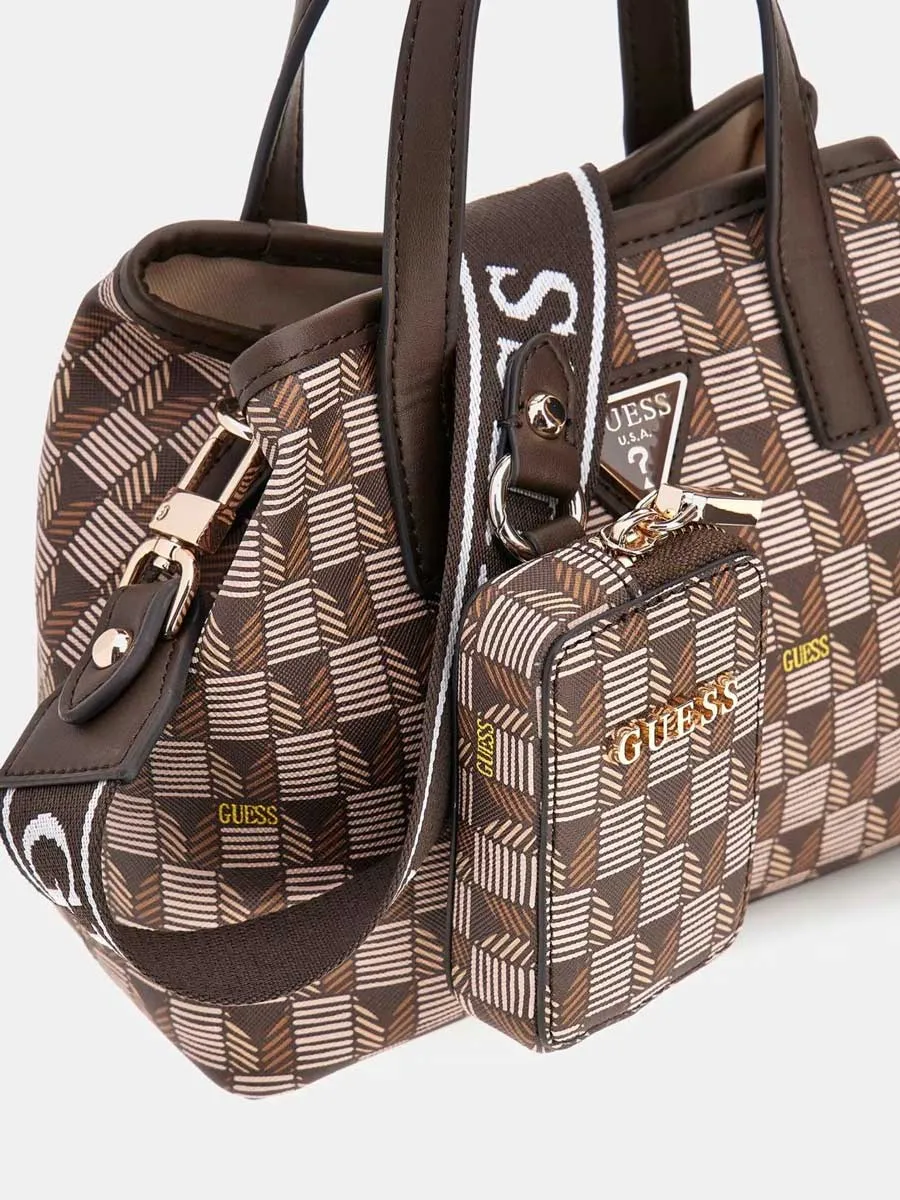 Guess G Wave Geometric Mini Tote In Brown For Women