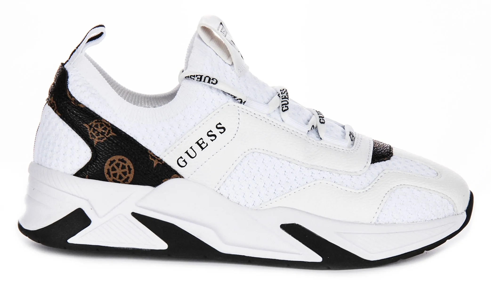 Guess Geniver Sneaker In White Brown For Women