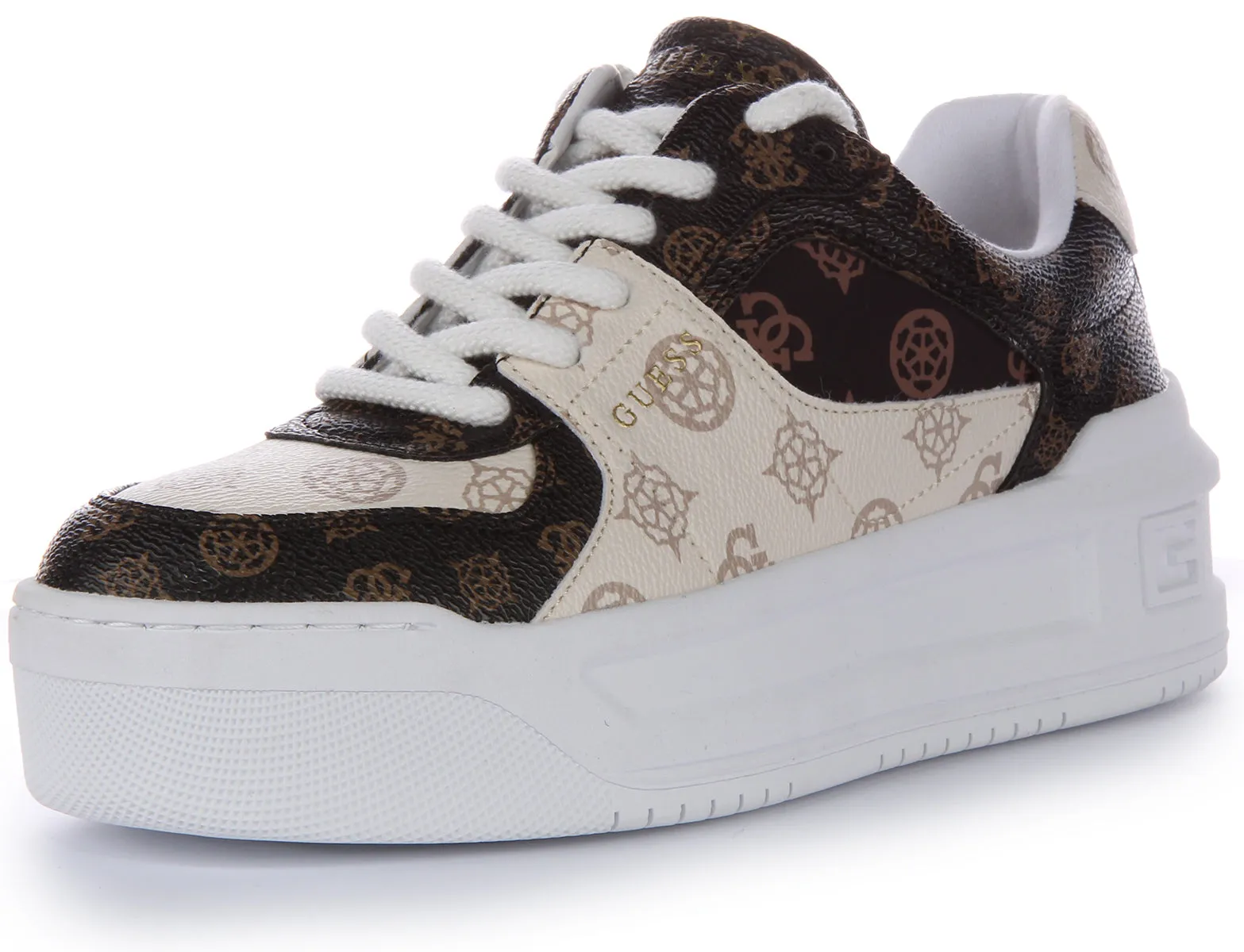Guess Lemmer Peony Trainers In Beige Brown For Women