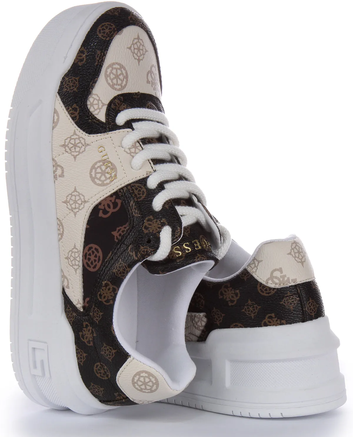 Guess Lemmer Peony Trainers In Beige Brown For Women