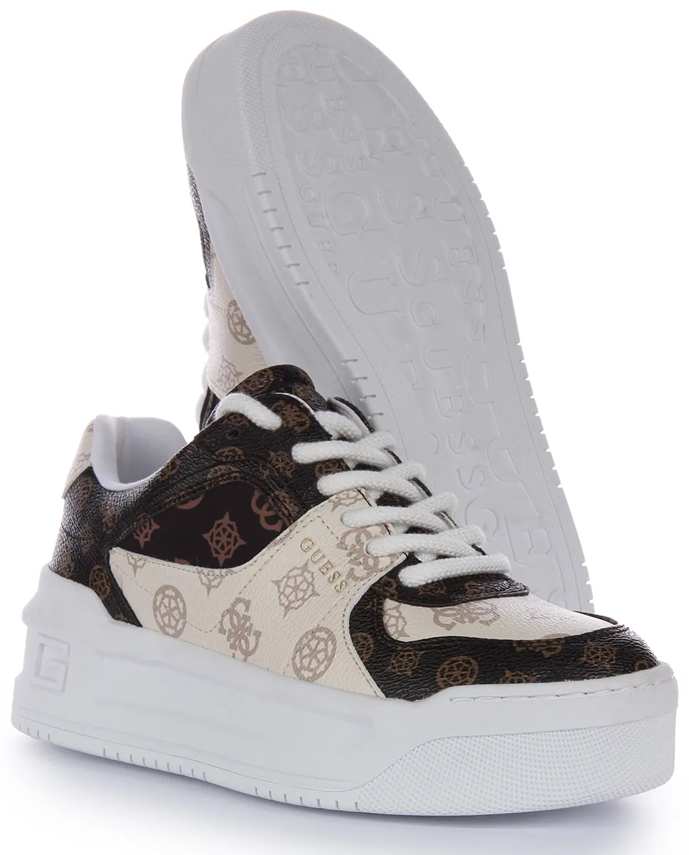 Guess Lemmer Peony Trainers In Beige Brown For Women