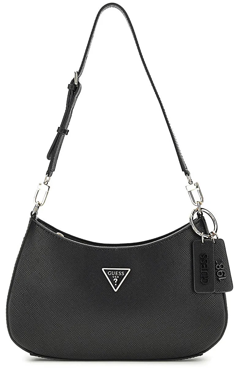 Guess Noelle Saffiano Shoulder Bag In Black For Women