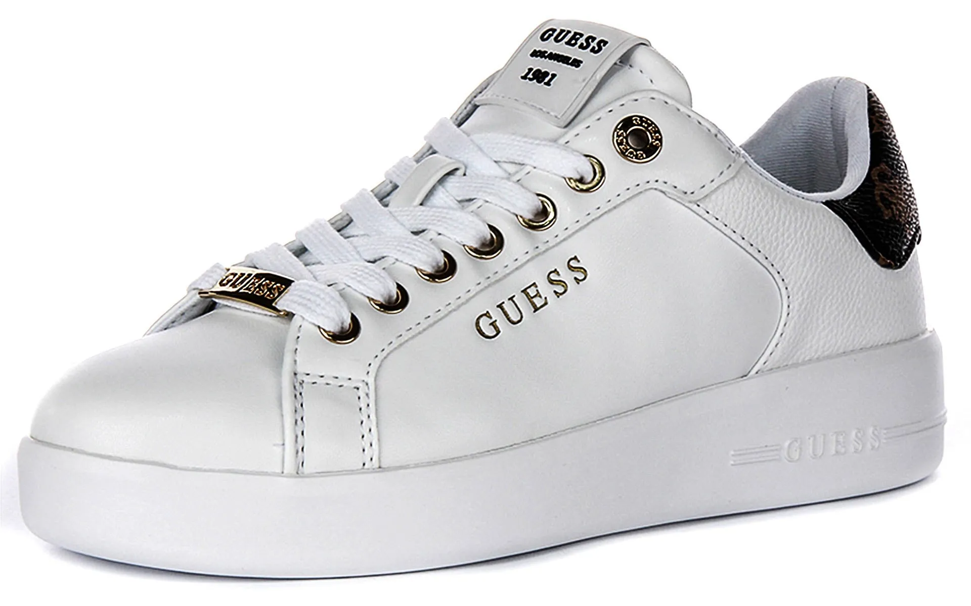 Guess Rok12 4G Peony Sneaker In White Brown For Women