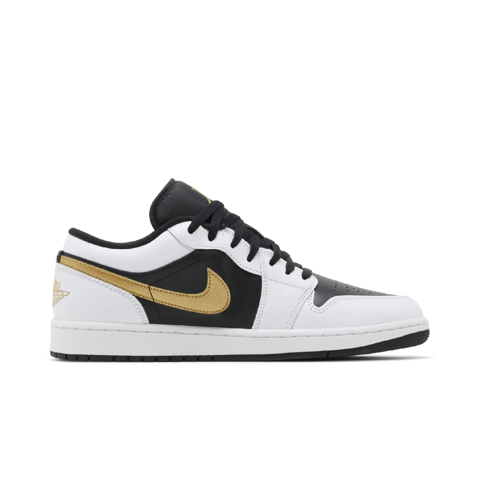 Jordan 1 Low White Black Metallic Gold Swoosh