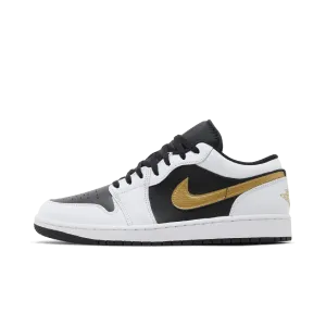 Jordan 1 Low White Black Metallic Gold Swoosh