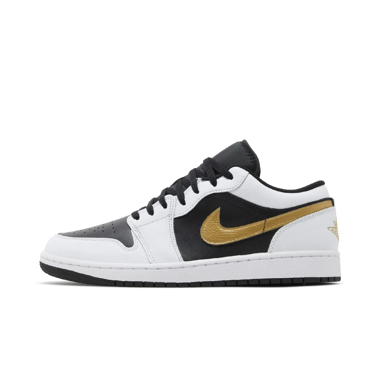 Jordan 1 Low White Black Metallic Gold Swoosh