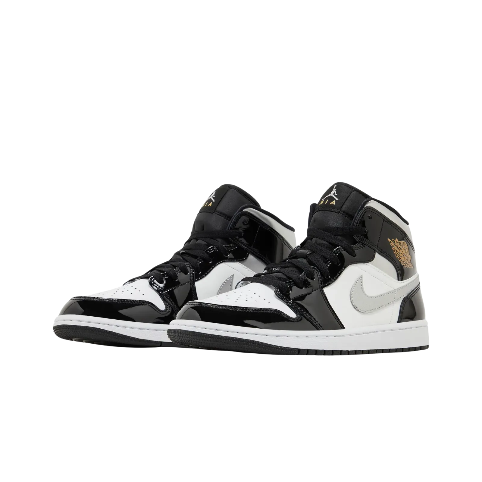 Jordan 1 Mid SE Patent Black White Metallic Silver Metallic Gold