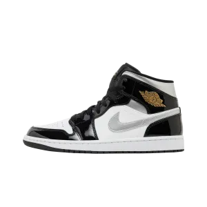 Jordan 1 Mid SE Patent Black White Metallic Silver Metallic Gold