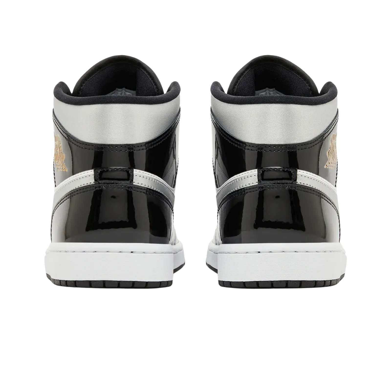Jordan 1 Mid SE Patent Black White Metallic Silver Metallic Gold