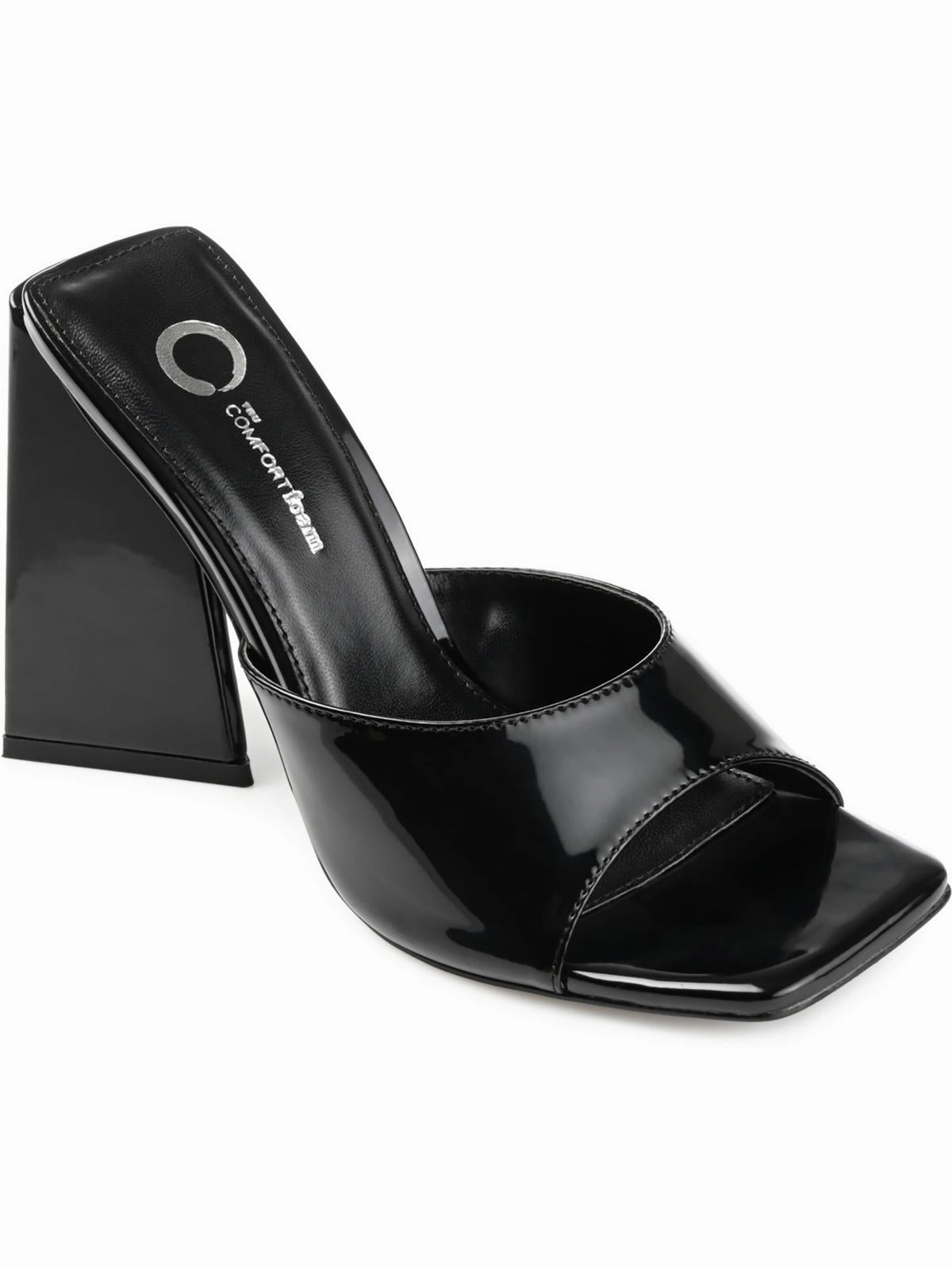Kammali Womens Patent Square Toe Block Heel