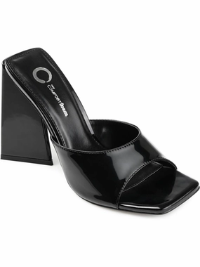 Kammali Womens Patent Square Toe Block Heel