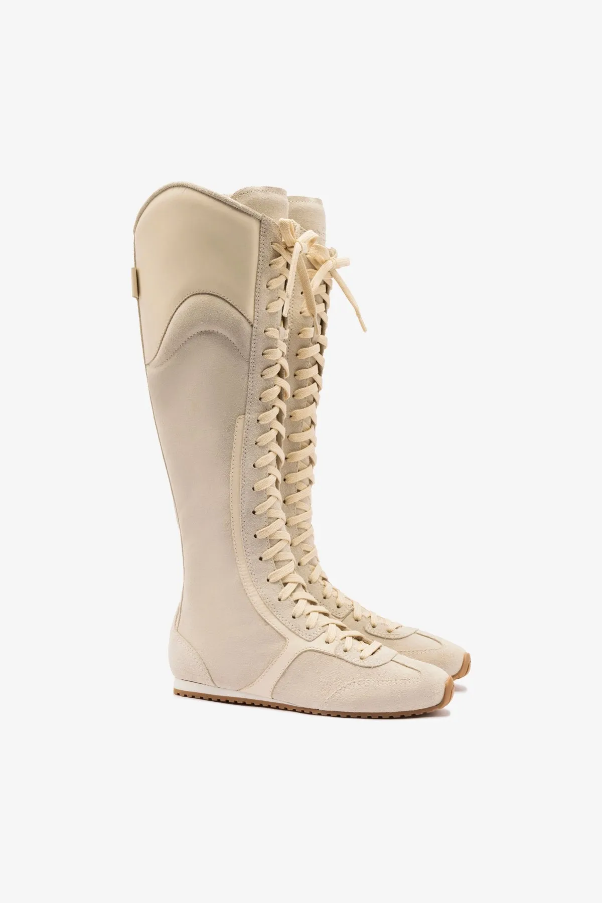 Larroud x Jonathan Cohen Flat Hi Sneaker Boot In Mushroom Grey Suede and Ivory Leather