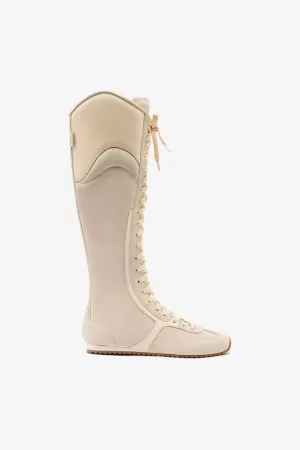 Larroud x Jonathan Cohen Flat Hi Sneaker Boot In Mushroom Grey Suede and Ivory Leather