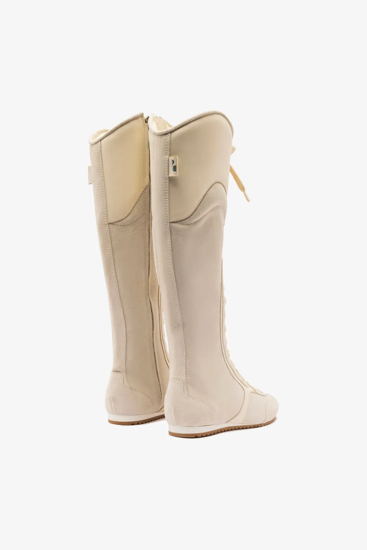 Larroud x Jonathan Cohen Flat Hi Sneaker Boot In Mushroom Grey Suede and Ivory Leather