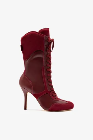 Larroud x Jonathan Cohen High Heel Sneaker Boot In Burgundy Suede