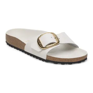 Madrid Hammered Big Buckle - Antique White High Shine Leather||Madrid grosse boucle martele - Cuir verni blanc antique