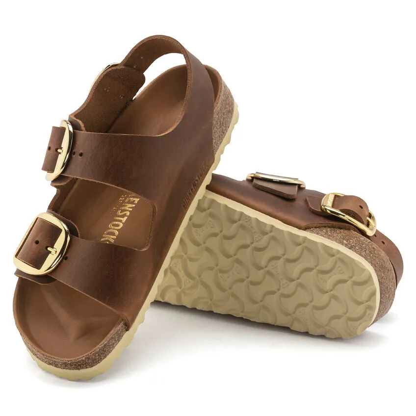 Milano Big Buckle - Cognac Oiled Leather||Milano grosses boucles - Cuir huil cognac