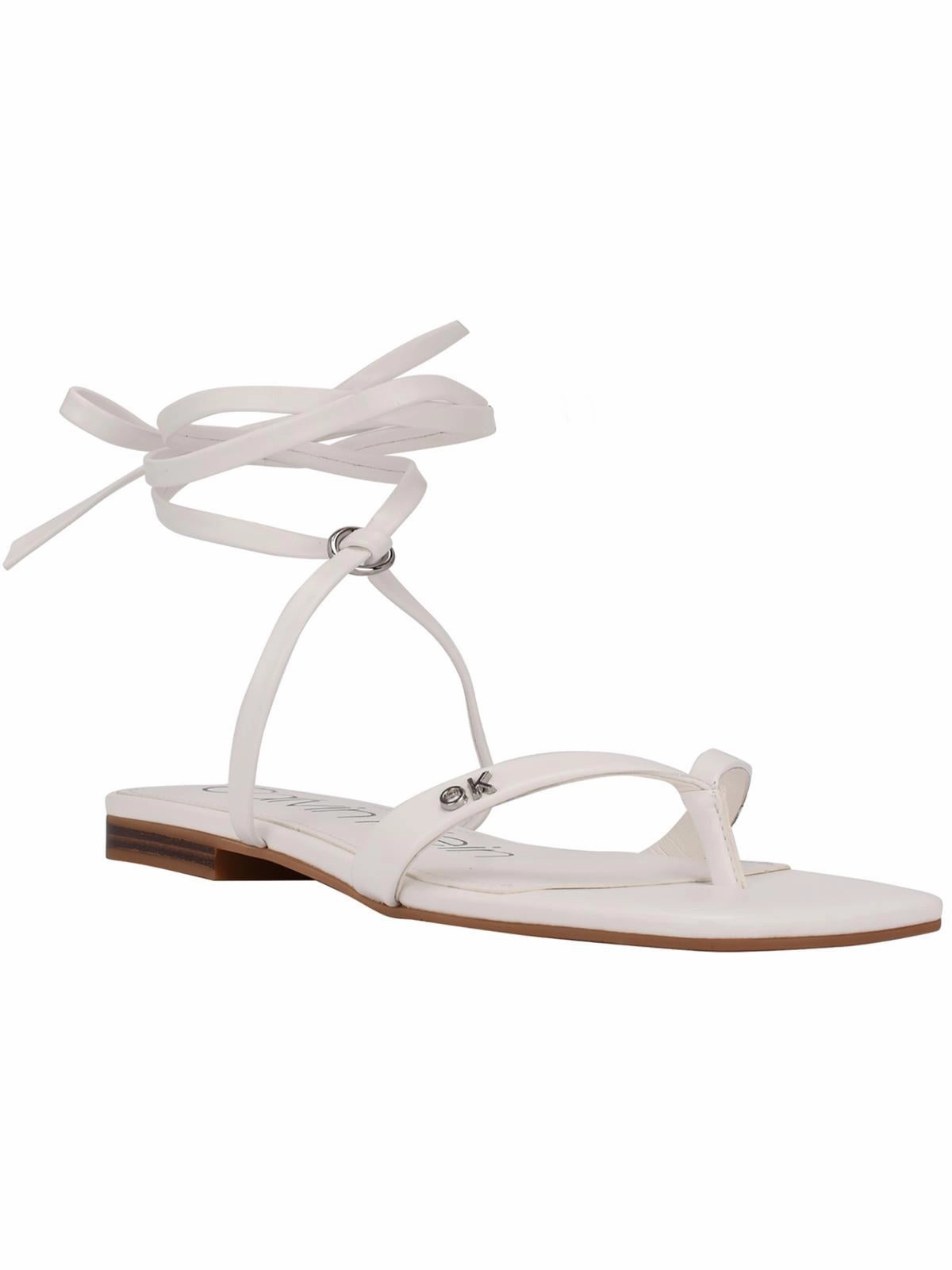 Minola Womens Faux Leather Ankle Tie Thong Sandals