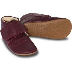 Pom Pom Indoor Shoes Velcro Brogue Dark Vino