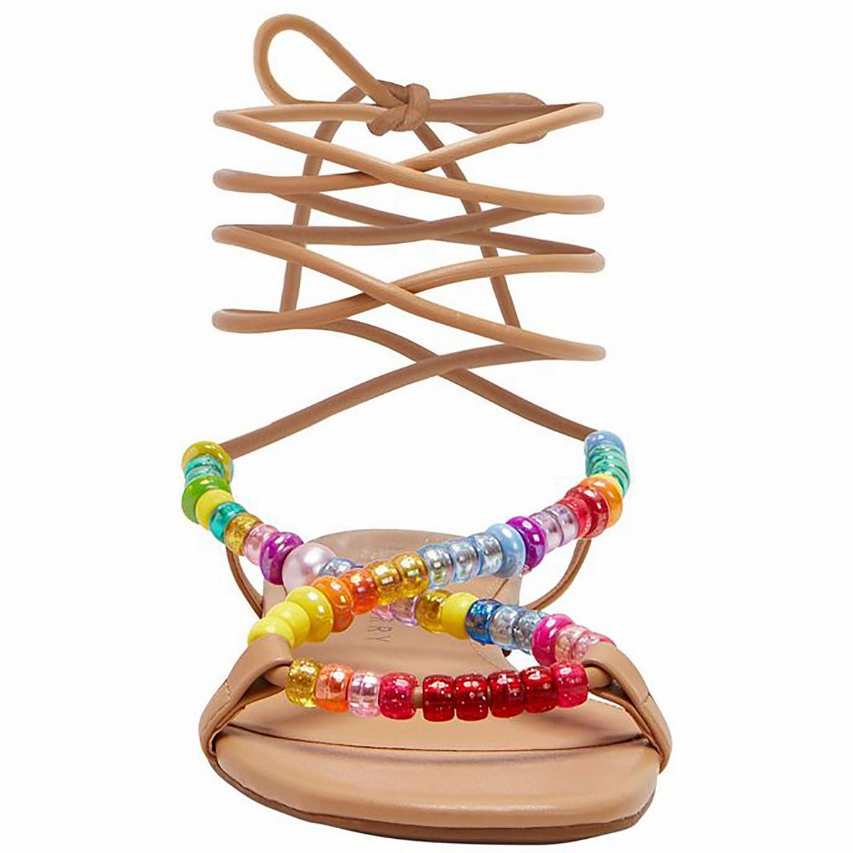 The Halie Bead Womens Beaded Ankle Tie Slide Sandals