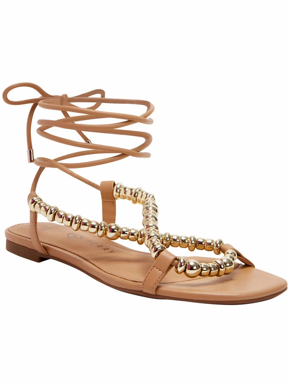 The Halie Bead Womens Beaded Ankle Tie Slide Sandals