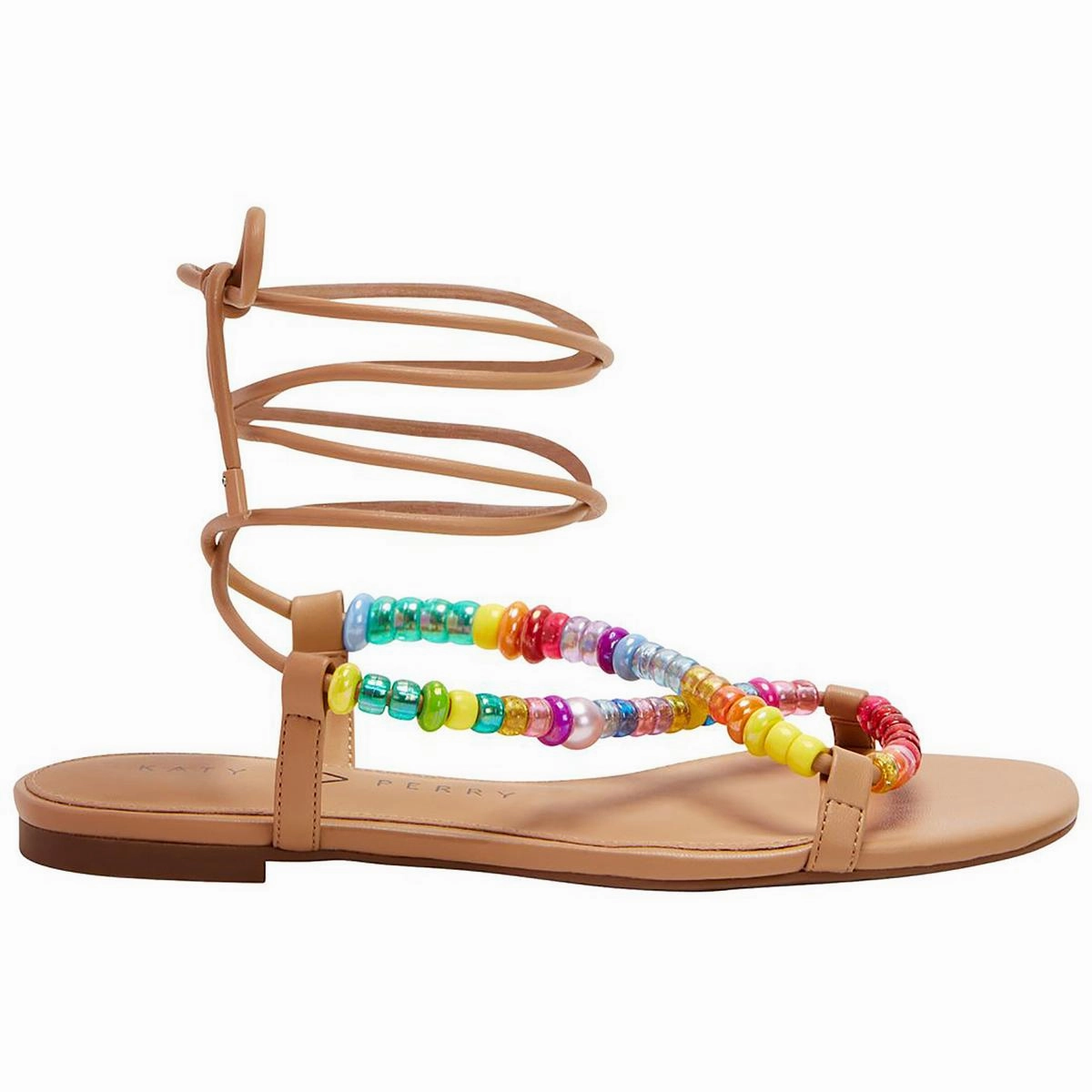 The Halie Bead Womens Beaded Ankle Tie Slide Sandals