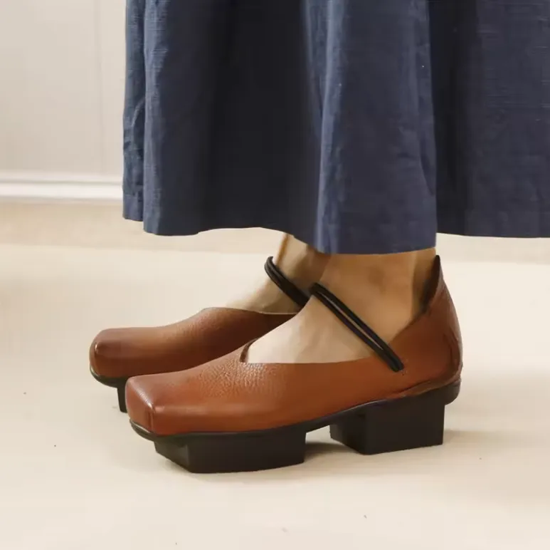 USS Shoes Ramira Women's Versatile Genuine Leather Middle Heel Pumps