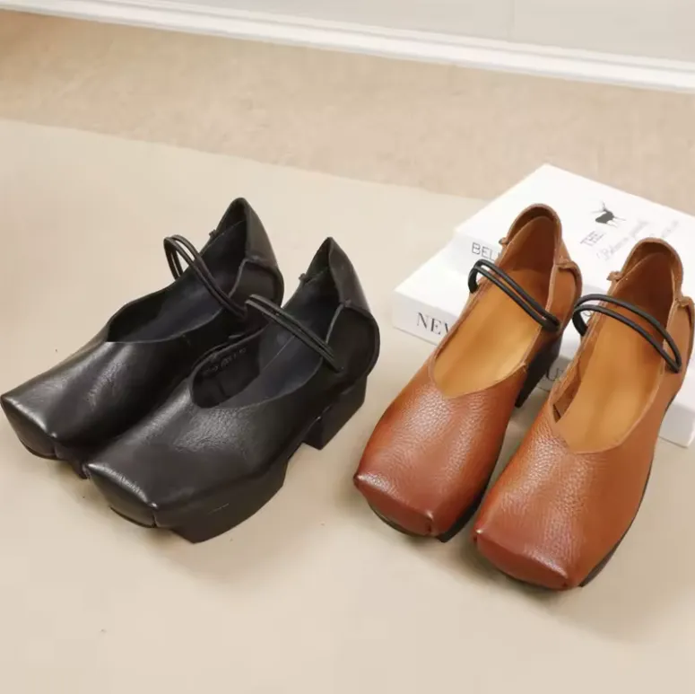 USS Shoes Ramira Women's Versatile Genuine Leather Middle Heel Pumps